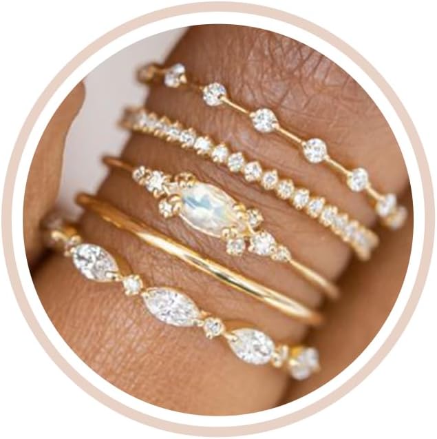 Stackable Gold Rings for Women Non Tarnish Engagement Wedding Bands | 18K Gold Plated, Cubic Zirconia Stacking Rings, Thumb Ring Set, Thin Eternity Promise Wedding Bands, Size 6 7 8 9 10 11