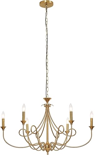 Miniatura 8 de Candelabro moderno de 6 luces de 36.6 pulgadas de latón, lámpara colgante de metal dorado para comedor, sala de estar, cocina, isla, vestíbulo,