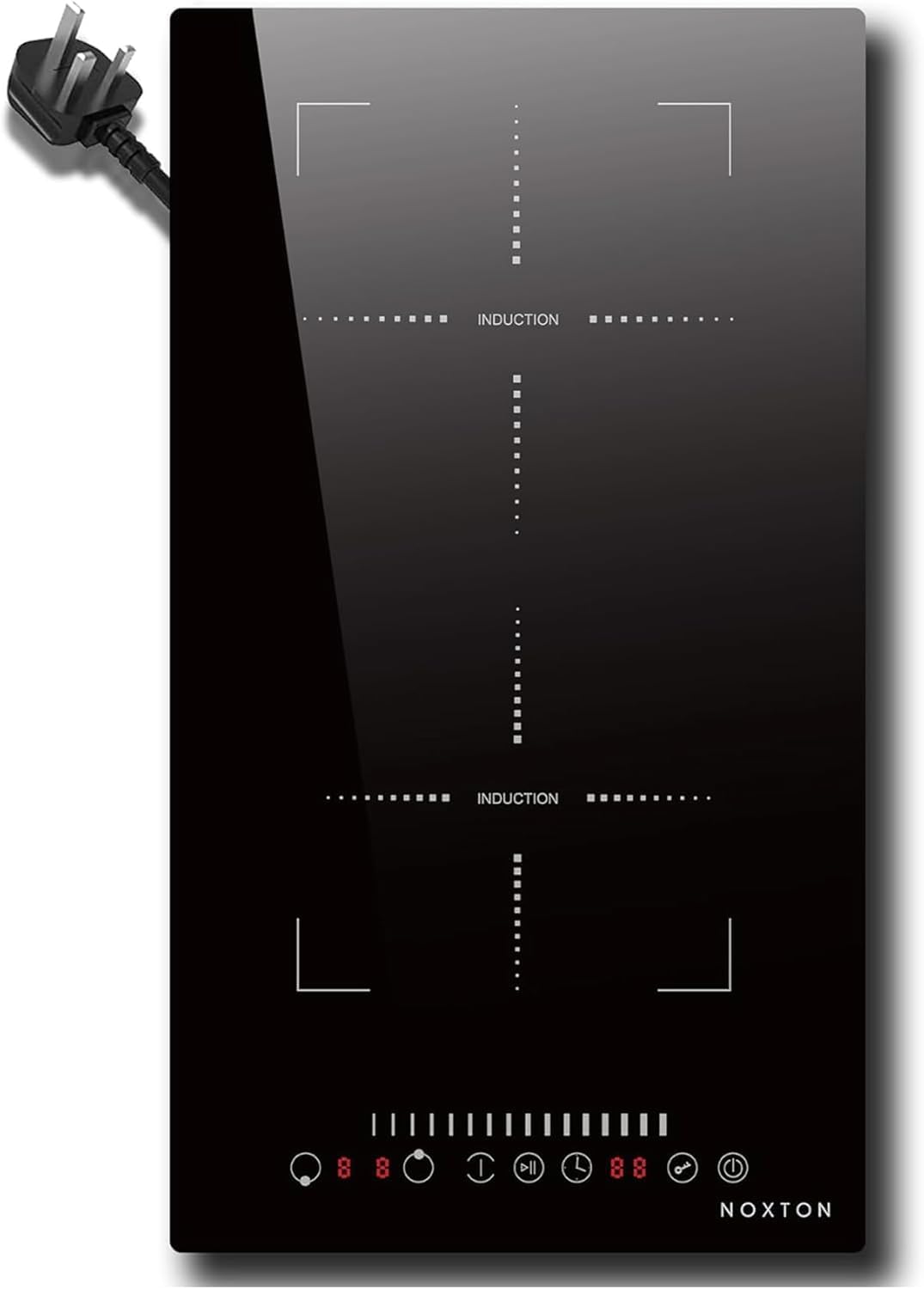 NOXTONPlug in Induction Hob 2 Zone, 30cm Electric Hob Flex Zone for Barbecue Pan, 2800W Induction Hobs with Slider Touch Control 220-240V