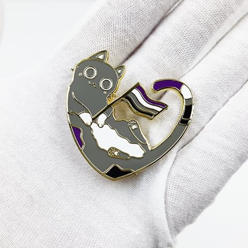 Image of Asexual Enamel Pin Heart Gray Cat Pride Flag Badge Brooch Jewelry Accessories for Clothes,Bag and Hat
