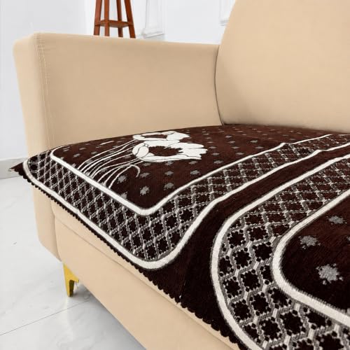 Image of Homerz Premium Chenille Fabric Sofa Cover | Soft, Durable & Dustproof | Decorative Couch Cover (Florida Coffee, 2 Seater, Only Seat Cover)