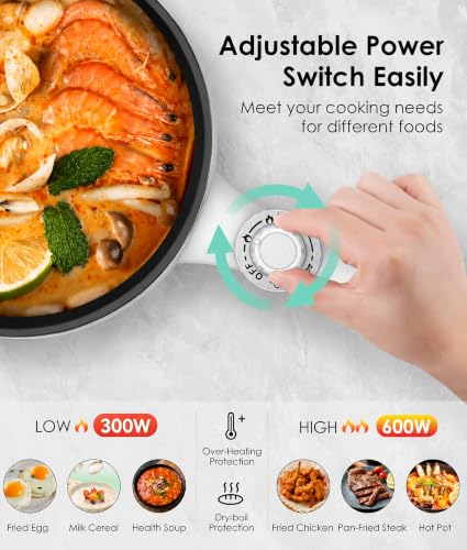 Image of Audecook Electric Hot Pot Mini Electric Skillet Adjustable Power Nonstick | Portable Cooking Pot Multi Ramen Cooker for Noodles, Soup, Steak, Eggs, Oatmeal, Home, Office, Dorm Room, and Travel