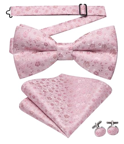 Image of Dubulle Mens Paisley Striped Bowtie Set Pre-tied Bowtie for Men and Pocket Square Set Wedding Business