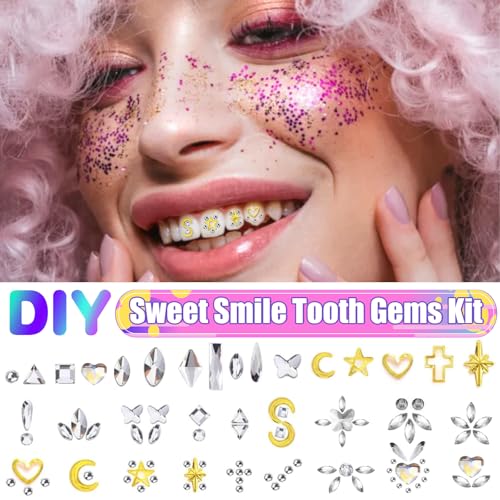 Vautvis 10 pcs Zahn Edelstein Set DIY Zahn Edelstein Kit Zahnstein Schmuck Zahnschmuck set Mit Kleber Für Zähne Teeth Gems Kit