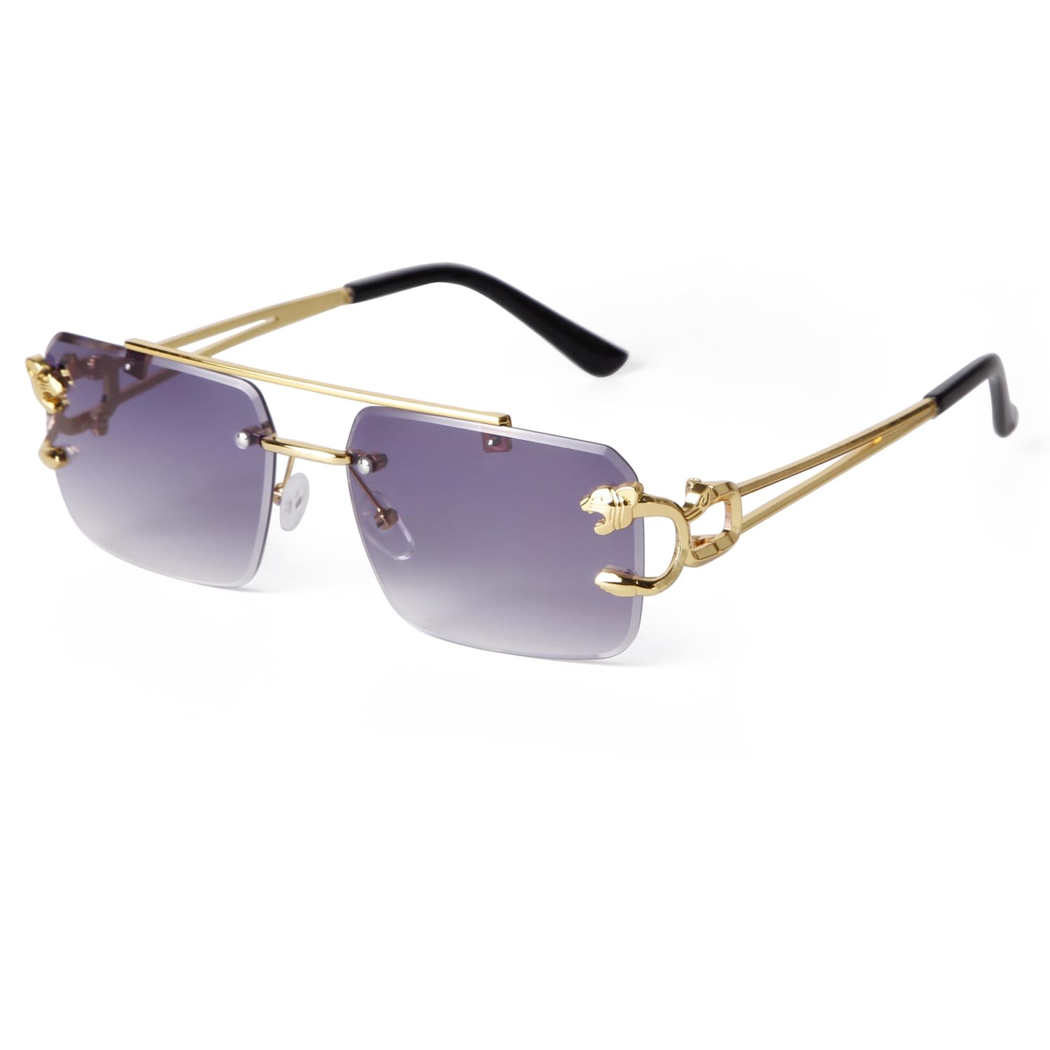 ADE WU Rimless Rectangle Sunglasses Fahsion Vintage Gold Metal Top Bar Frameless Aviator Tint Lens Sun Glasses Women Men 60mm