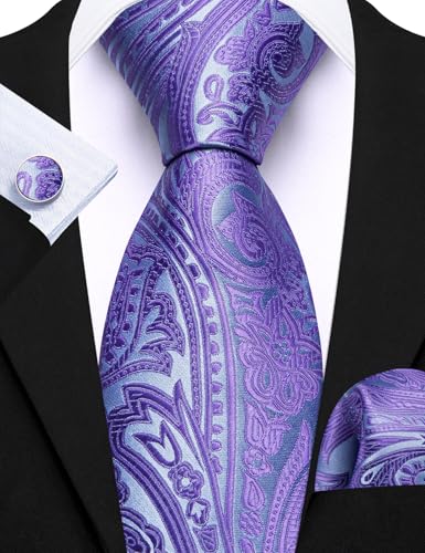 Image of Barry.Wang 6 PCS Men Ties Set Silk Business Fashion Woven Necktie Handkerchief Cufflinks Paisley Stripe Wedding Party