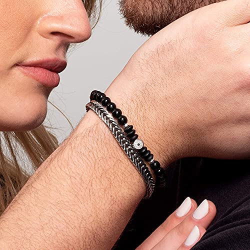 Bracelets For Men - Set Of 2 Bracelets For Men - Men's Beaded Bracelet - Set Of Stainless Steel Cuff Chain Plated Bracelet And Gemstone Bracelet - Men's Jewelry - Men's Bracelets #TOP4
