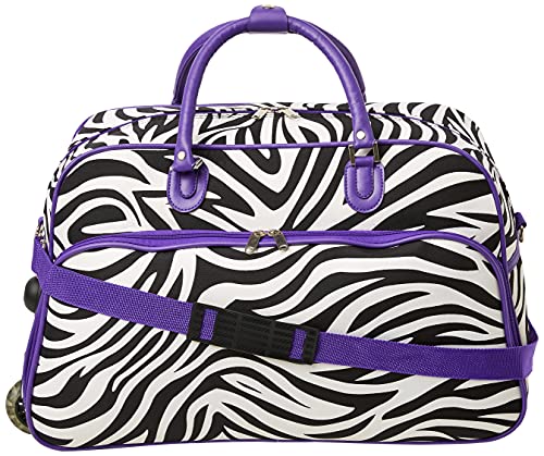 World Traveler 21-Inch Carry-On Rolling Duffel Bag, Dark Purple Trim Zebra - Main Image