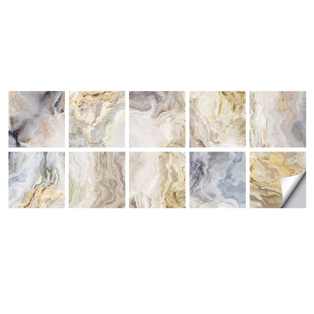LMYSXAOZ Tile Stickers Stick on Tiles, Self Adhesive Wall Tiles for Bathroom Kitchen, Oil Proof DIY Peel and Floor Simple Marble (30x30cm,Marble 2)