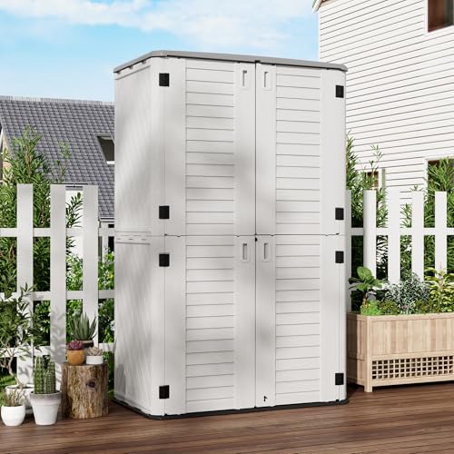 Image of Mrosaa Outdoor Storage Cabinet Waterproof,Resin Vertical Storage Shed Lockable, 66 Cubic Feet Outdoor Storage Box for Garden /Backyard /Home /Pool