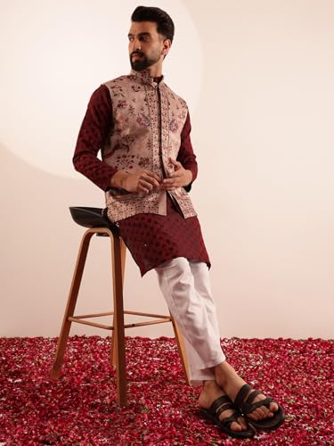 Image of SOJANYA (Since 1958 Men's Velvet Nehru Jacket With Paisley Print