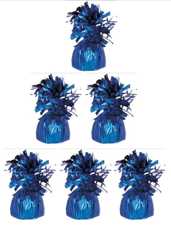 Pack of 6, 12 & 24 Heavy Balloon Weights (5cm x 13cm / Helium Latex Balloon Weight Fountain Table Floor Tassle Cone Birthday Party Accessory with Ribbon Roll (Royal Blue, 6 qty)