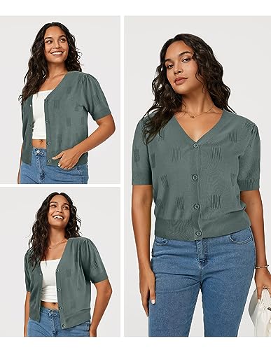 Image of Arach&Cloz Women's Lightweight Spring Summer Business Casual Cropped Short Sleeve Cardigan