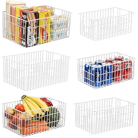 Orgneas Freezer Organizer Bins, Wire Freezer Baskets for Upright Freezer, Pantry Storage and Organization Freezer Storage Containers for Foods, Snacks, Vegetables, Fruits, Set of 6 Cover