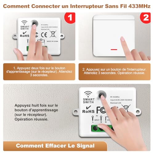 Interruptor inalámbrico de 433 MHz con receptor y 3 mandos para iluminación 5