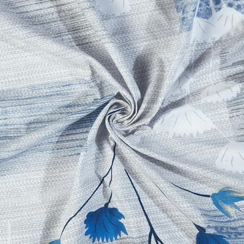 Image of Haus & kinder Double Bedsheet for Queen Size Bed | 90 x 100 Inches 144 TC Cotton Bedsheet for Double Bed with 2 Pillow Covers - Blue Flower Sketch