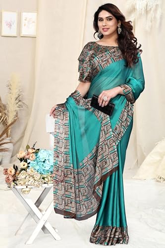 Image of MIRCHI FASHION Saree for Woman Chiffon Georgette Solid with Contrast Border | Lightweight Daily Wear Women's Sari and Printed Blouse Piece
