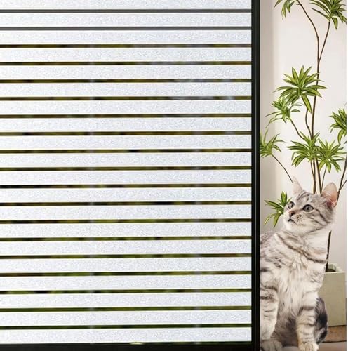 Image of CREON Frosted Window Film Privacy Sticker (12 x 100 Inch) Non Adhesive Vinyl Removable Static Cling UV Protection Striped Pattern for Home Office