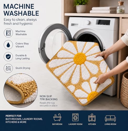 Image of Roseate Flower Anti Skid (50x80 cm) Microfiber 2000 GSM Bath Mat for Bathroom /Bedroom /Door Mat /Floor Mat (Beige) Pack of 2
