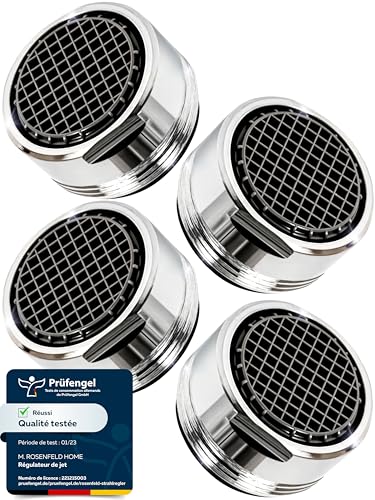 Mousseur pour Robinet M24 en Laiton Chromé avec Filtre Anticalcaire (Lot de 4) - Aerateur Robinet Economie d'Eau - Économisez Jusqu'à 60% d'eau et d'énergie - Débit...