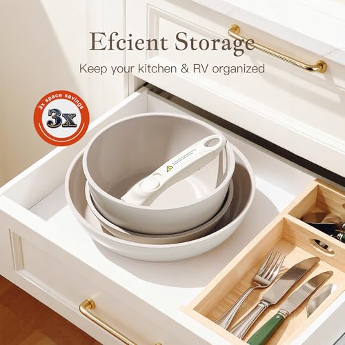 Image of Redchef Truly Non Toxic Pots and Pans Set Non Stick, Upgraded Ceramic Pan and Pot Set, PFAS PTFE PFOA PFOS Free, Kitchen Cookware Set with Detachable Handle, RV Camping with Frying Pans Set