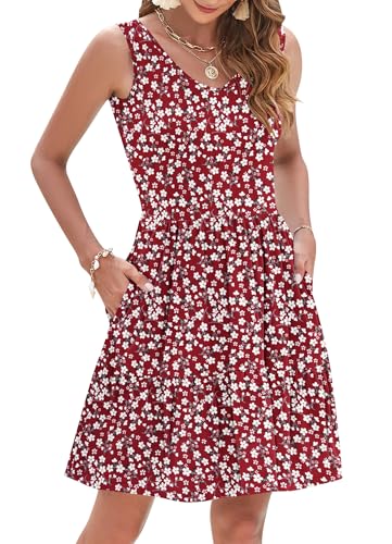 Image of AUSELILY Womens Summer Dresses 2026 Casual Sleeveless Sundress Beach Vacation Flowy Tiered Short Dresses with Pockets