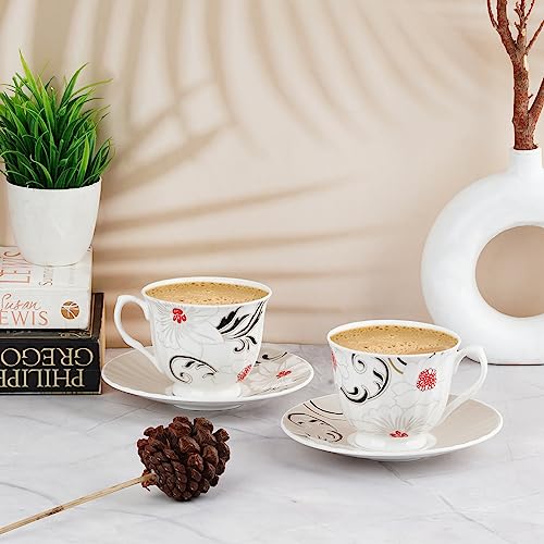 Image of Dandy Lines Classic Blossom Bliss Cup and Saucer, Cups + Saucers, Luxury Tea Cups for 6, Ceramic, Pack of 12, Microwave & Dishwasher Safe, Great for Hosting & Gifting