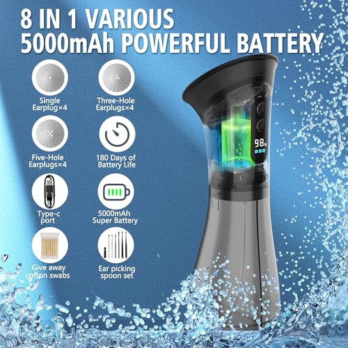 Ear Cleaner Ear Wax Removal-IPX7 Waterproof Ear Wax Removal Kits-Electric One-Piece Rechargeable -9 Cleaning Ways&Super Battery-Safe Efficient Ear Irrigation Flushing System(Black)