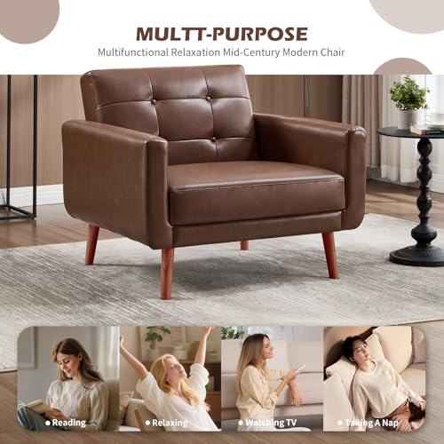 Sillón Plegable Marrón de Cuero Retro miniatura 7