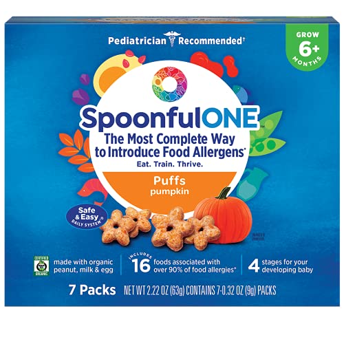 SpoonfulONE Early Allergen Introduction Puffs | Smart Feeding Snack for an Infant or Baby 6+ Months | Certified Organic (Pumpkin, 7 Pack)