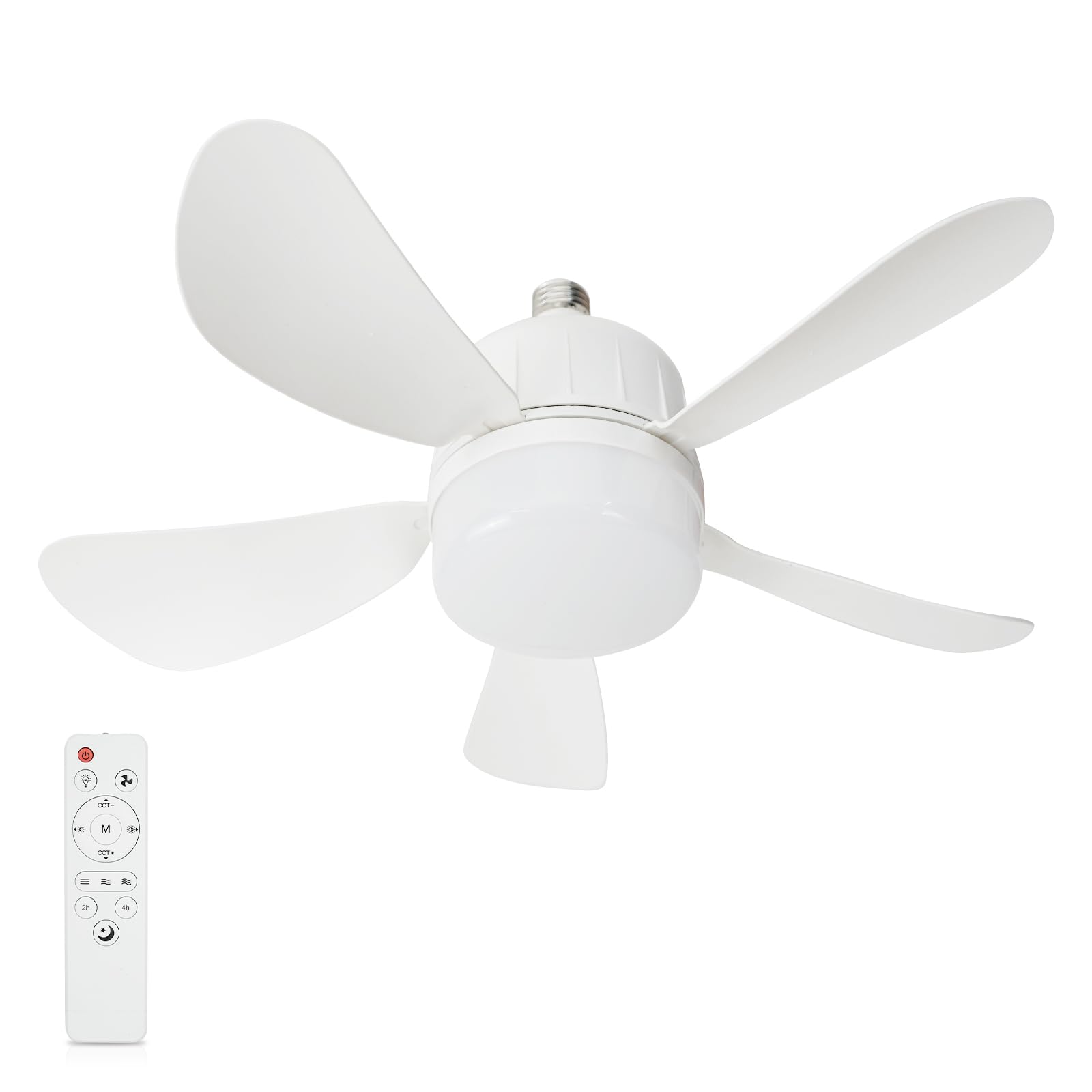 USOR Ceiling Fans with Lights,17.7 Inch(45cm)Socket Ceiling Fan with Remote LED Light Screw into Small Fan Light with 3 Speeds for Bedroom Living Room Kitchen Home Office Garage