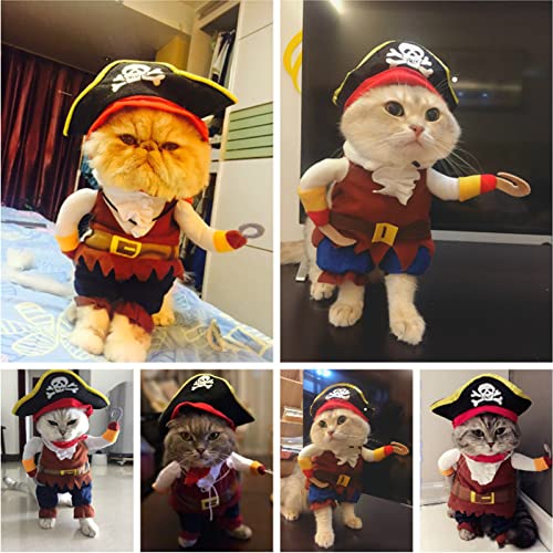 Pet Dog Costume Pirates, Dog Cat Halloween Caribbean Style Corsair Dressing Up Cosplay Party Costume Suit Halloween Party Apparel Clothing With A Hat Costume Funny Apparel For Dog & Cat (S) #TOP7