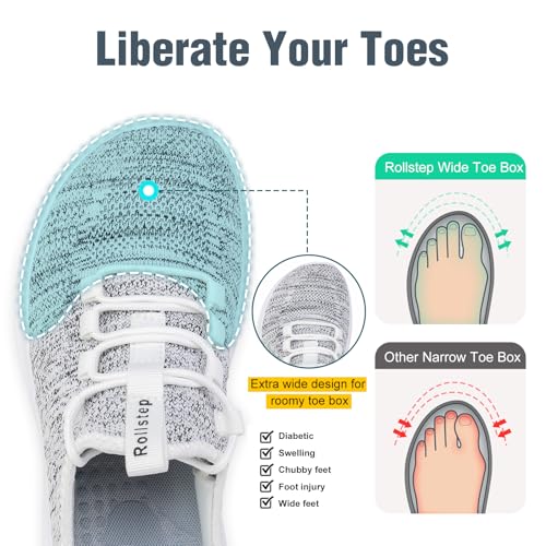 Image of Wide Toe Box Shoes Women Extra Wide Width Sneakers Air Cushion Road Running Shoes Ultra Light Tennis Gym Workout Training Shoes Breathable Walking Shoes with Arch Support