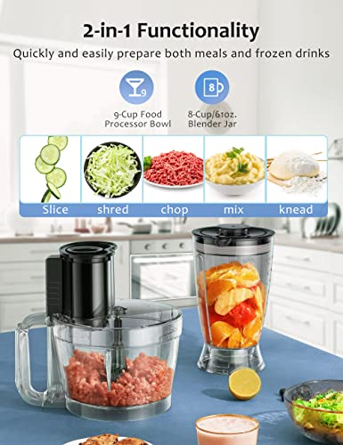 600W 9-Cup Food Processor Leuwd, 8-Cup Blender Jar for Juices, Shakes, Smoothies, and Cocktails, Food Processor and… - Image 3