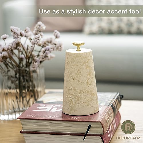 Cream Marble Decorative Door Stop, Cute Door Stopper with Cast Iron Handle, Heavy Weighted Door Stop for Your Indoor or Outdoor Door, Heavy Door Stopper Weight/Rock for Home Decor (2 Knobs, 6lbs) by DECOREALM - Used condition - Image 5
