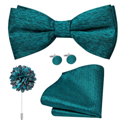 Image of Dubulle Mens Paisley Striped Bowtie Set Pre-tied Bowtie for Men and Pocket Square Set Wedding Business