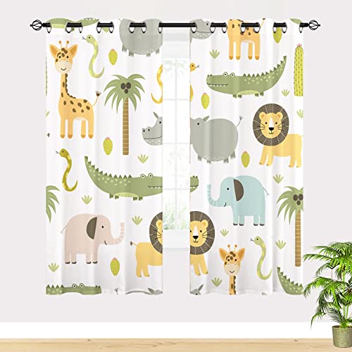 Yuanzu BBCC02 Animal Curtains W29.5 X L65 Inch Grommet Thermal Insulated Blackout Window Drapes Safari Hippo Crocodile Lion Elephant Giraffe Woodland Zoo Pattern For Kids Boys Girls Nursery Bedroom 2 Panels thumb #1