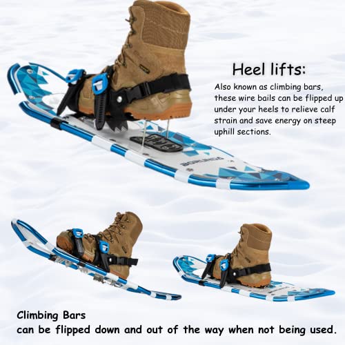 軽量スノーシューズ + 防水レッグゲートル + 耐衝撃調節可能なトレッキングポール スノーシュー + 無料キャリーバッグ(三角形) (ブルー、長さ30インチ) 7枚目