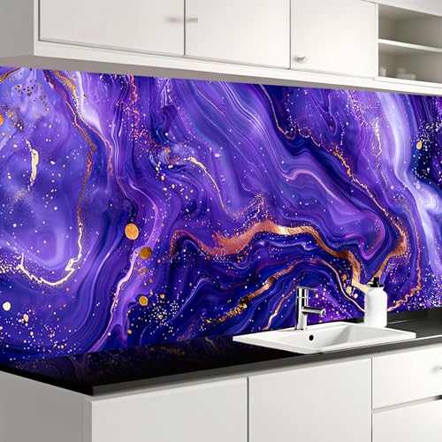 Image of Nuxovilar Purple Marble Swirl Peel Stick Contact Paper PVC 15.75x39.37 | Wall Decal, Molding Trim, Peel Stick Border, Self Adhesive Liner, for Bedroom, Living Room, Table (Purple Swirl)