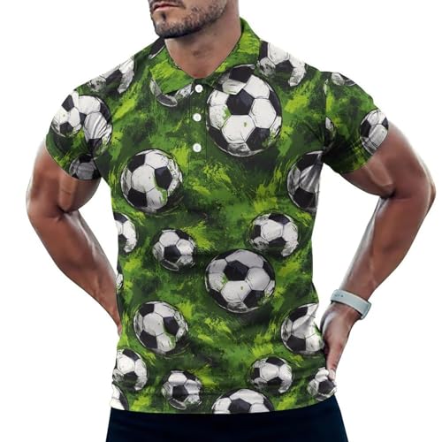 Polo de golf pour homme imprimé football motif herbe verte manches courtes respirant