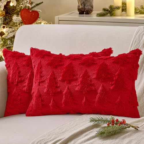 Image of MIULEE Christmas Throw Pillow Covers Red Set of 2 12x20 Lumbar
