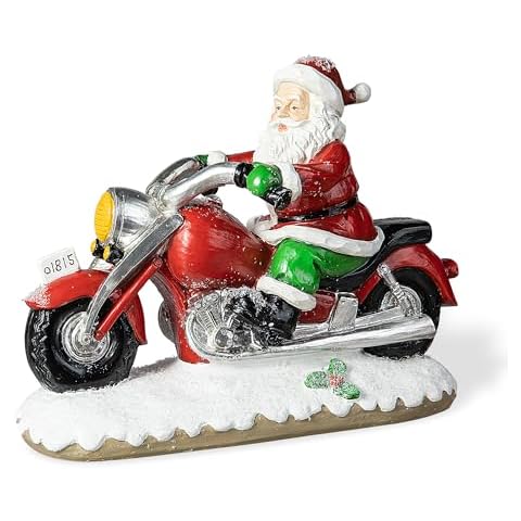 eUty 8.75''H Cool Santa Claus on Motorcycle, Resin Christmas Tabletop Figurine Decoration, Resin Ornaments for Home Kitchen Table Holiday Xmas Party Decor Cover