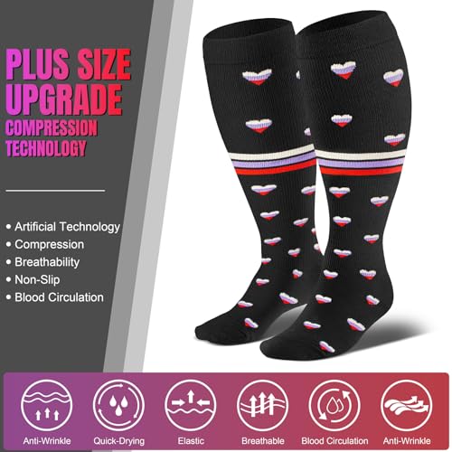 Image of bropite 3 /4 Pairs Plus Size Compression Socks Extra Wide Calf Women&Men 20-30mmHg Support Dancing Cycling Running Climbing