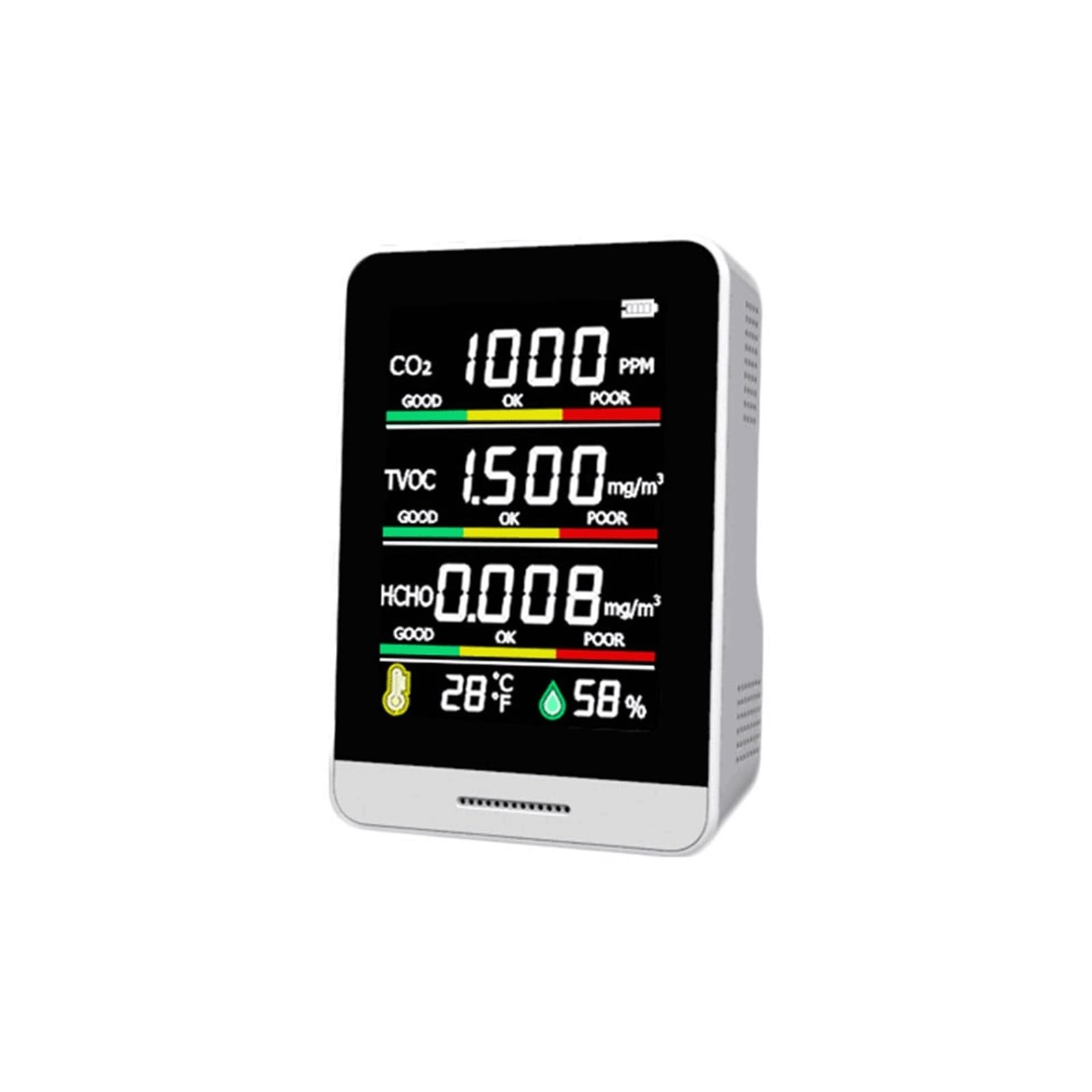 Rilevatore Gas, Rilevatore di CO2 5 in 1 Rilevatore di qualità dell'aria Rilevatore di anidride carbonica Tester di umidità della temperatura digitale portatile Misuratore di CO2 HCHO TVOC,per casa u