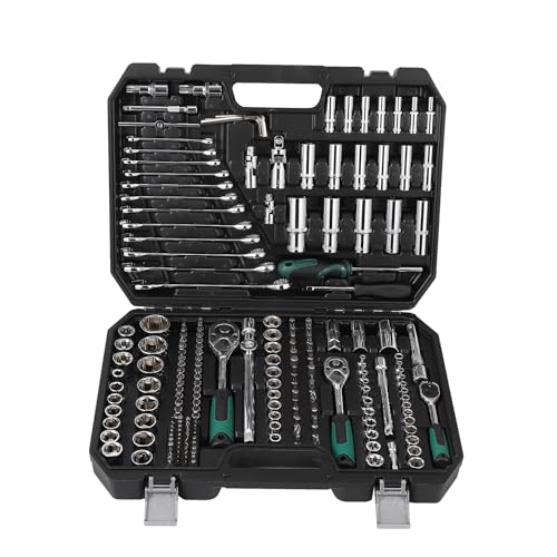 216-Piece Tool Set, Socket Wrench Set Mechanics Tools with 72-Tooth Reversible Ratchet, Tool Kit with Case for Automotive Repair, 1/4“ 3/8” 1/2