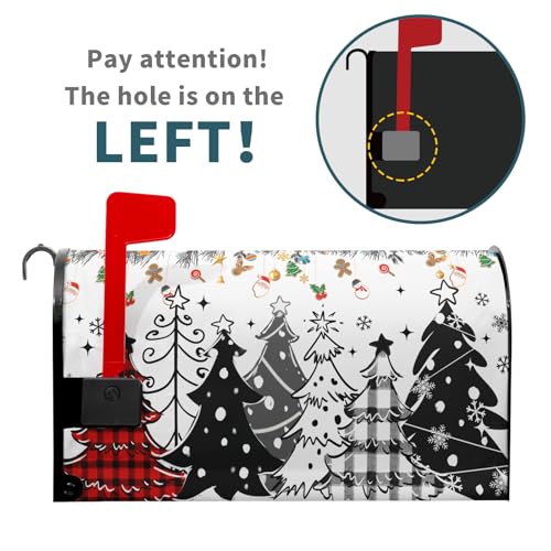 Image of Xmas Trees Mailbox Cover Magnetic 21 inchx18 inch Red Black Buffalo Plaids Falling Snowflakes Winter Collection Mailbox Wrap Post Cover Standard Size for Yard Garden Outside Holiday Decor