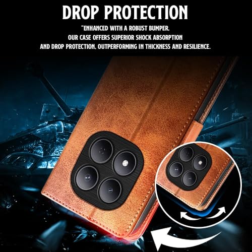 Image of WOW IMAGINE Shock Proof Flip Cover Back Case for Mi Redmi Note 15 5G 2025 | Poco M8 5G (Magnetic Button Flip Case | Wallet Pockets & Stand | Leather Finish | Alder Brown)