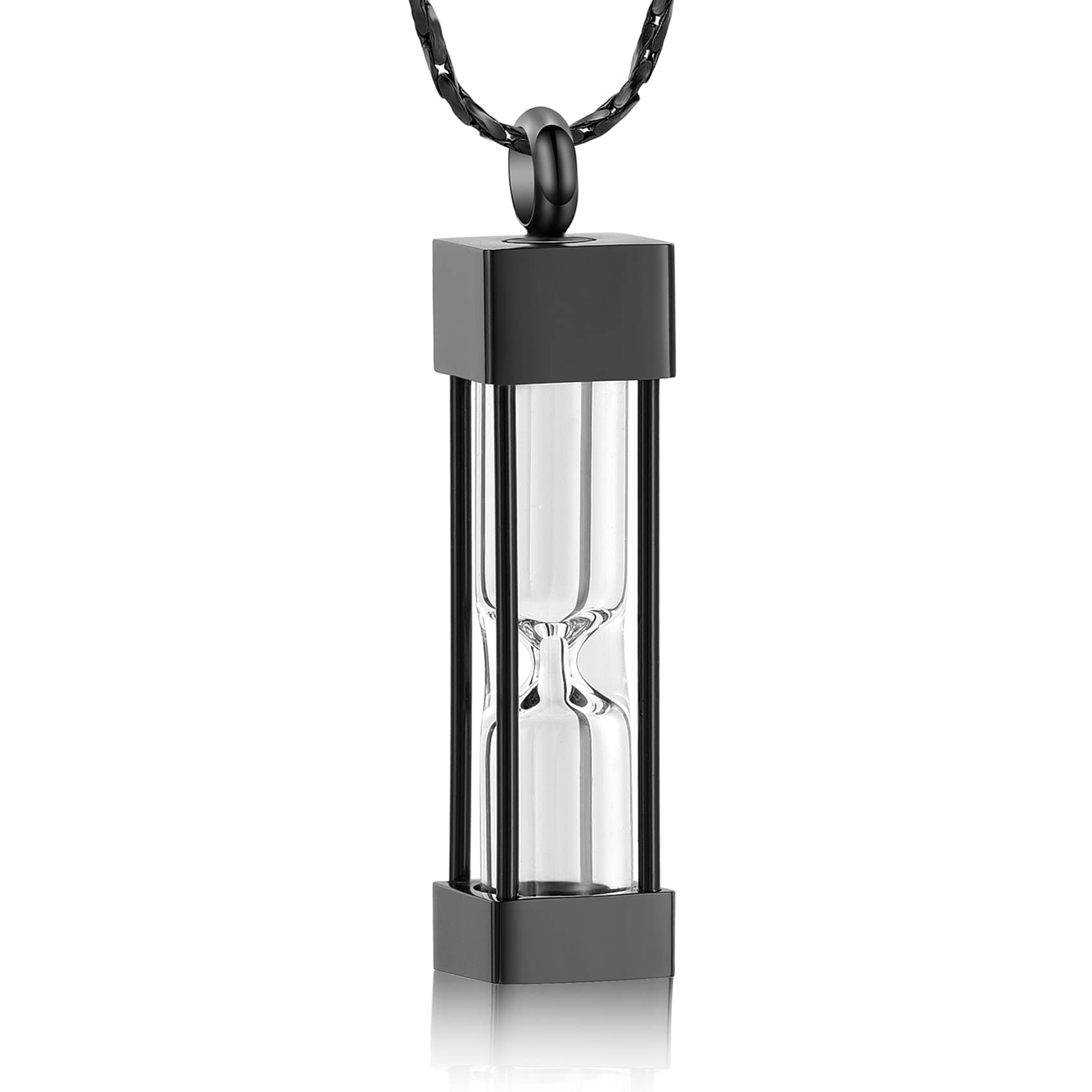 Minicremation Women's Customize Cremation Urn Necklace Glass Hourglass Cremation Jewelry For Ashes Vial Urn Necklace Pendant Stainless Steel Cylinder Bottle Memorial Keepsake Jewelry For /Men (Customize)