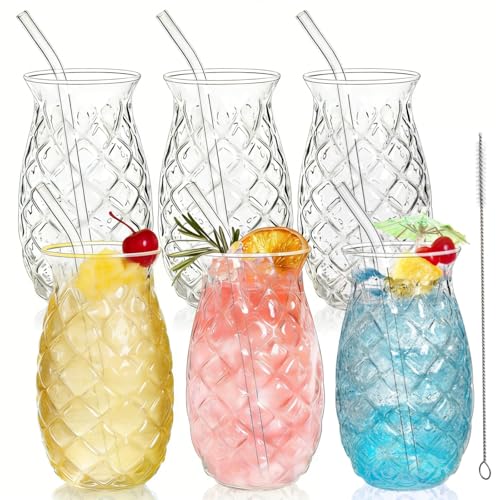 Acshio Set of 6 Pineapple Drinking Glasses, 17 Oz Clear...