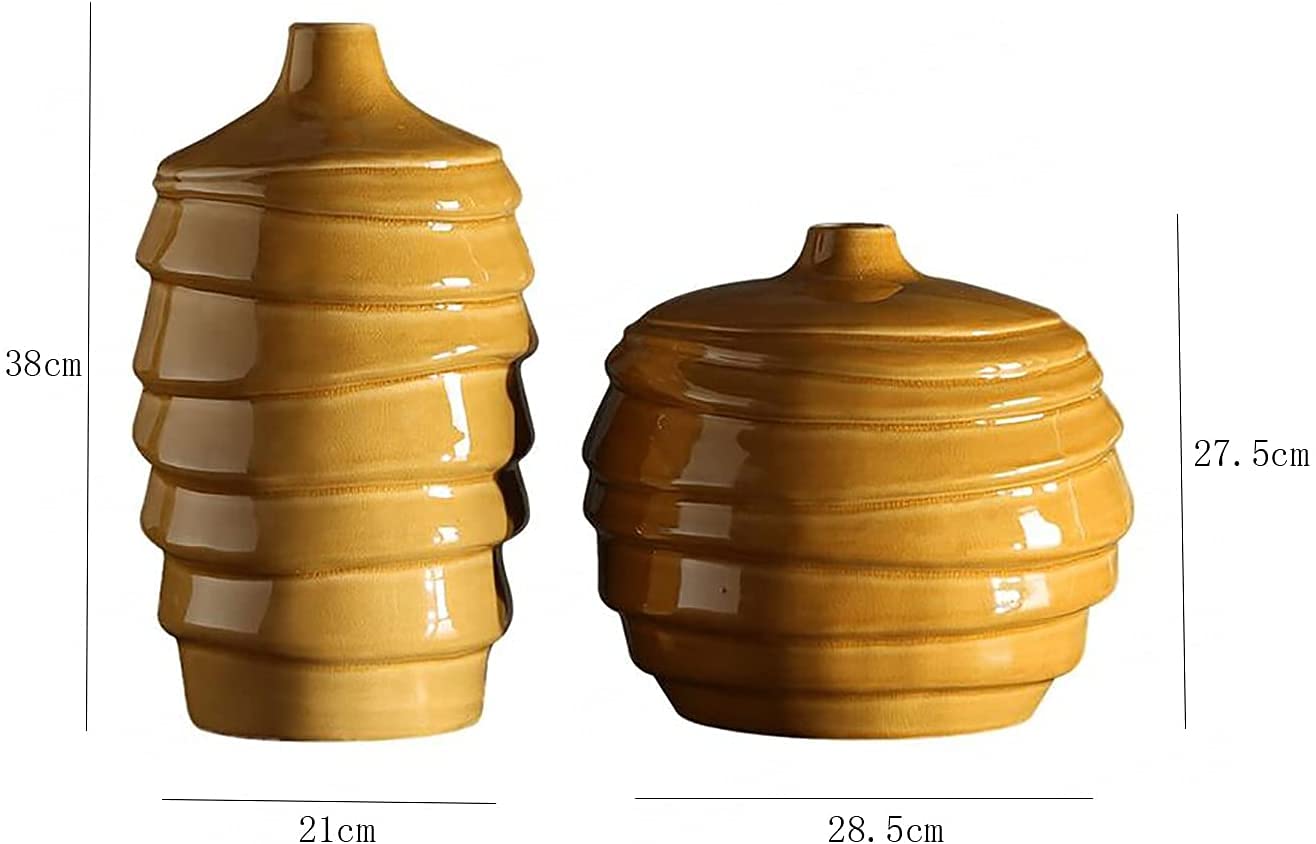 Ceramic Food Storag Jar, Classical Ceramic Vase with Small Mouth Spiral Honeycomb (Size:21cm)